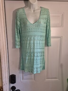 Light Mint Crochet Lace Tunic Top